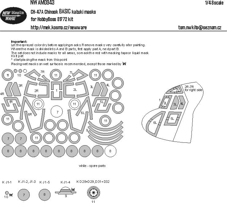 New Ware NWAM0943 1:48 CH-47A Chinook Basic Kabuki Masks