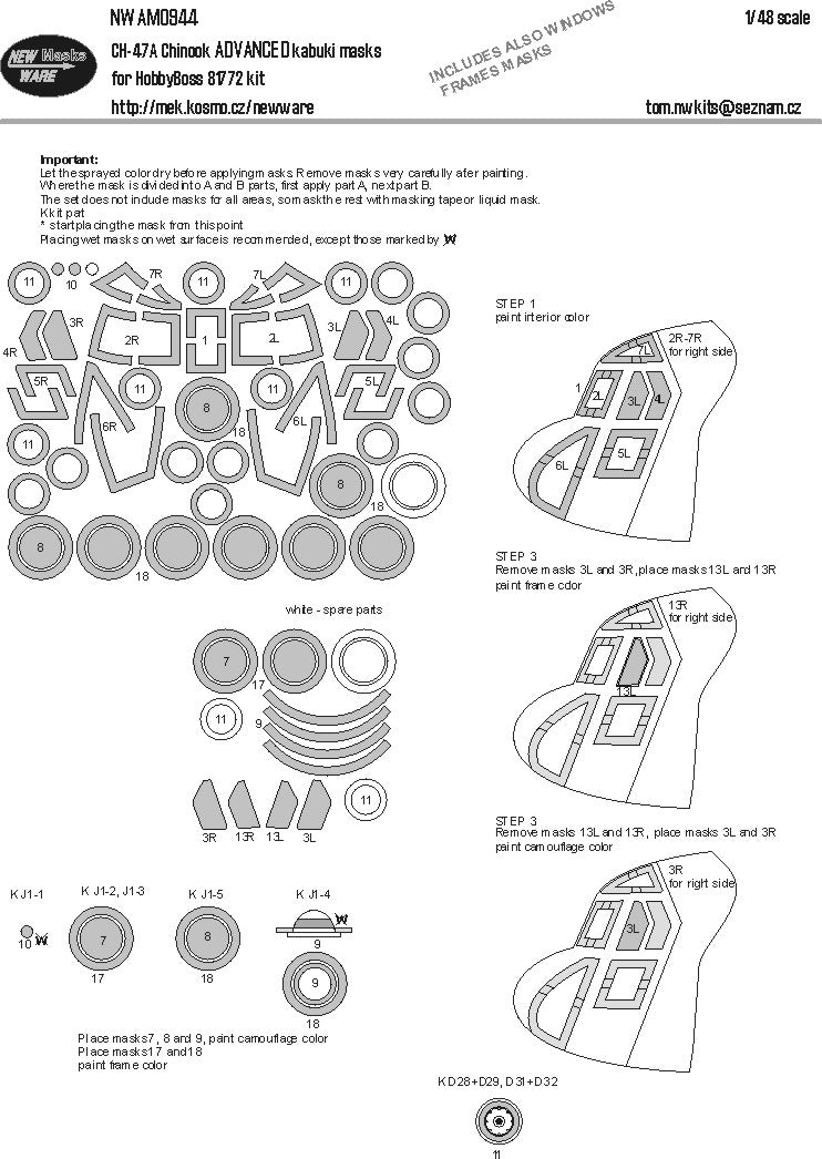 New Ware NWAM0944 1:48 CH-47A Chinook Advanced Kabuki Masks
