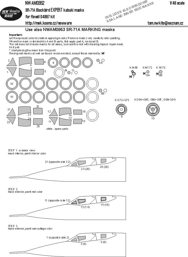 New Ware NWAM0952 1:48 SR-71 Blackbird Expert Kabuki Masks