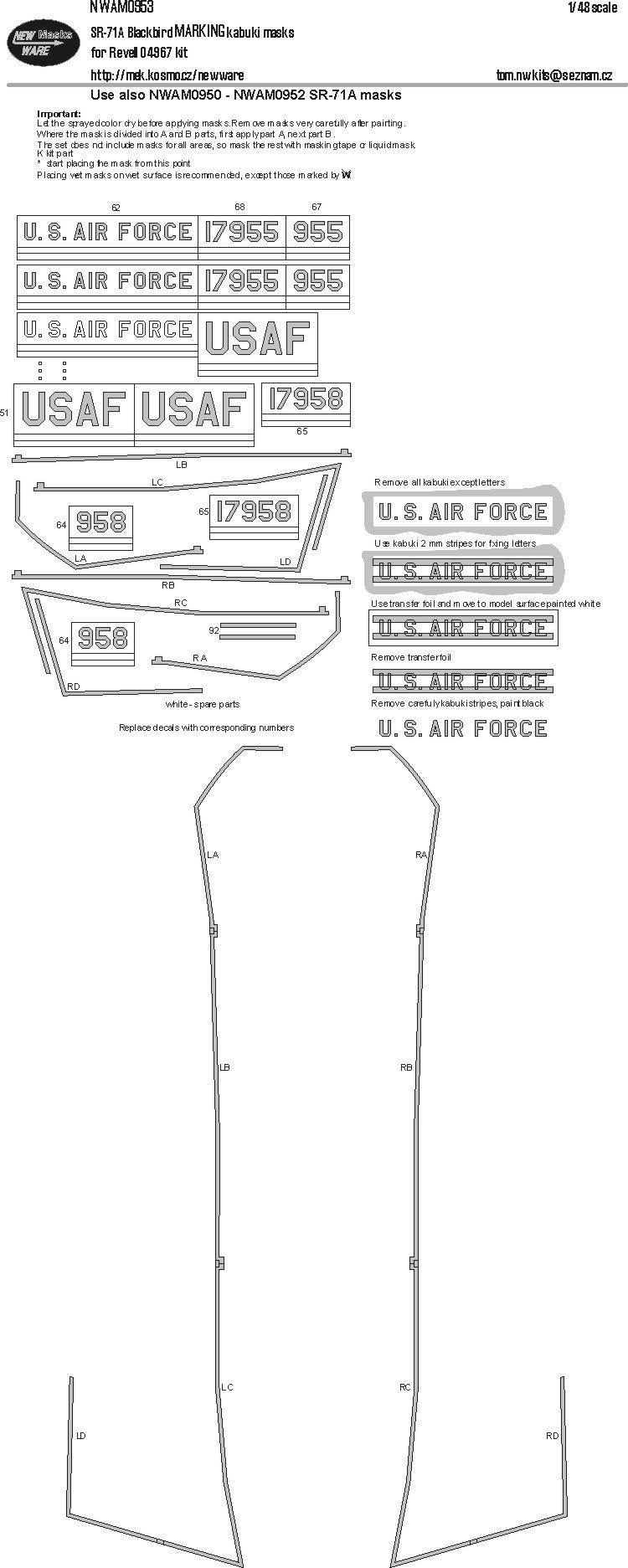 New Ware NWAM0953 1:48 SR-71 Blackbird Marking Masks
