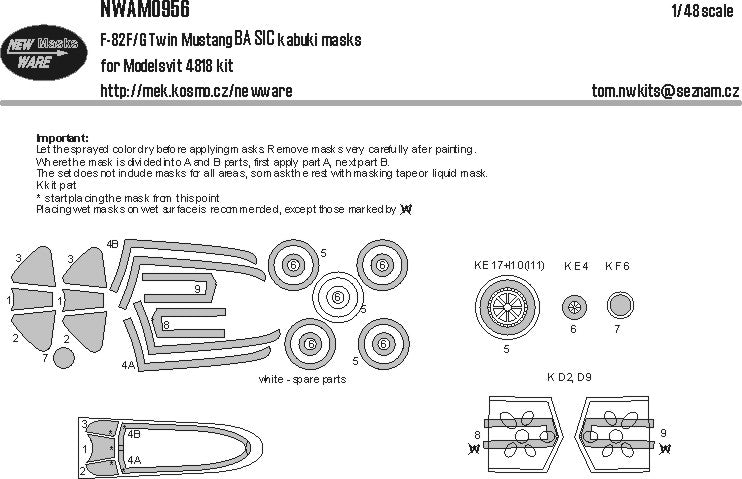 New Ware NWAM0956 1:48 F-82F/G Twin Mustang Basic Masks