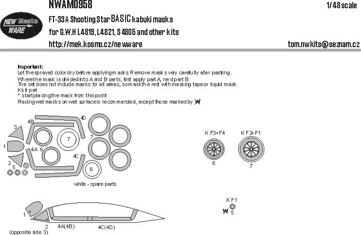 New Ware NWAM0958 1:48 FT-33A Shooting Star Basic Masks