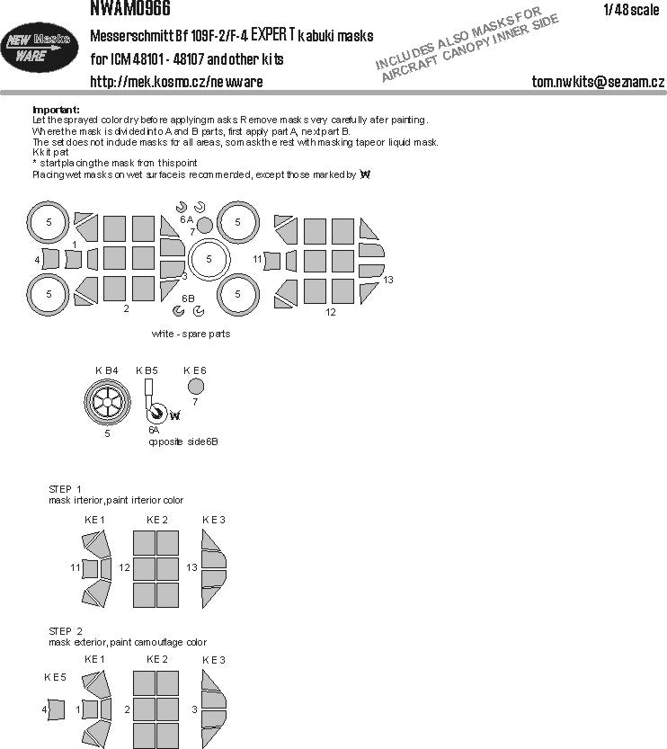 New Ware NWAM0966 1:48 Bf-109F-2/F-4 Expert Kabuki Masks