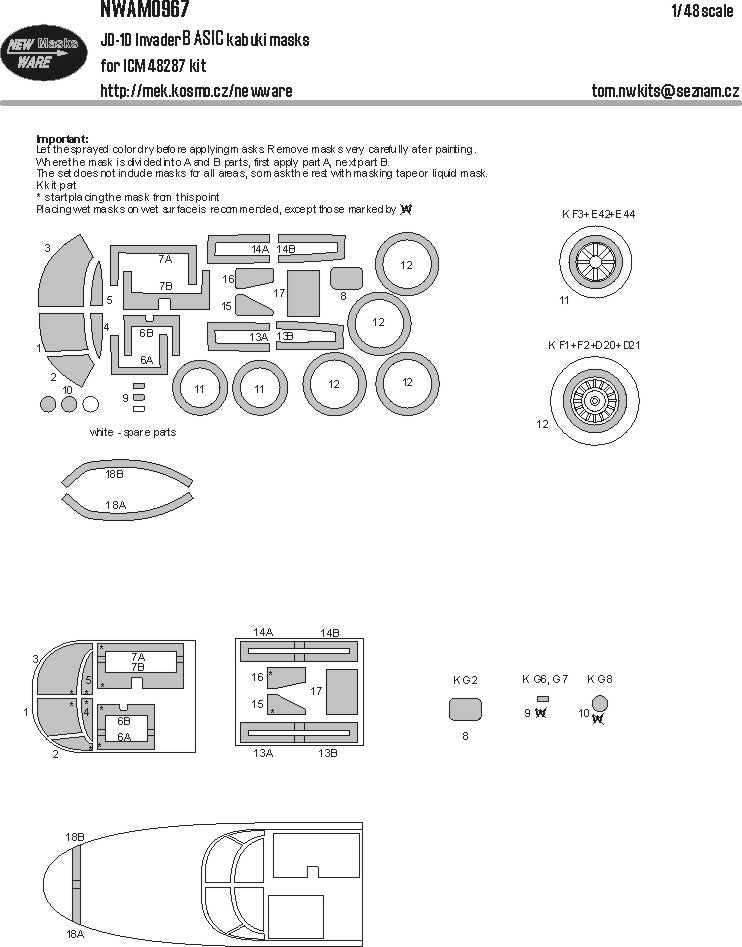 New Ware NWAM0967 1:48 Douglas JD-1D Invader Basic Kabuki Masks