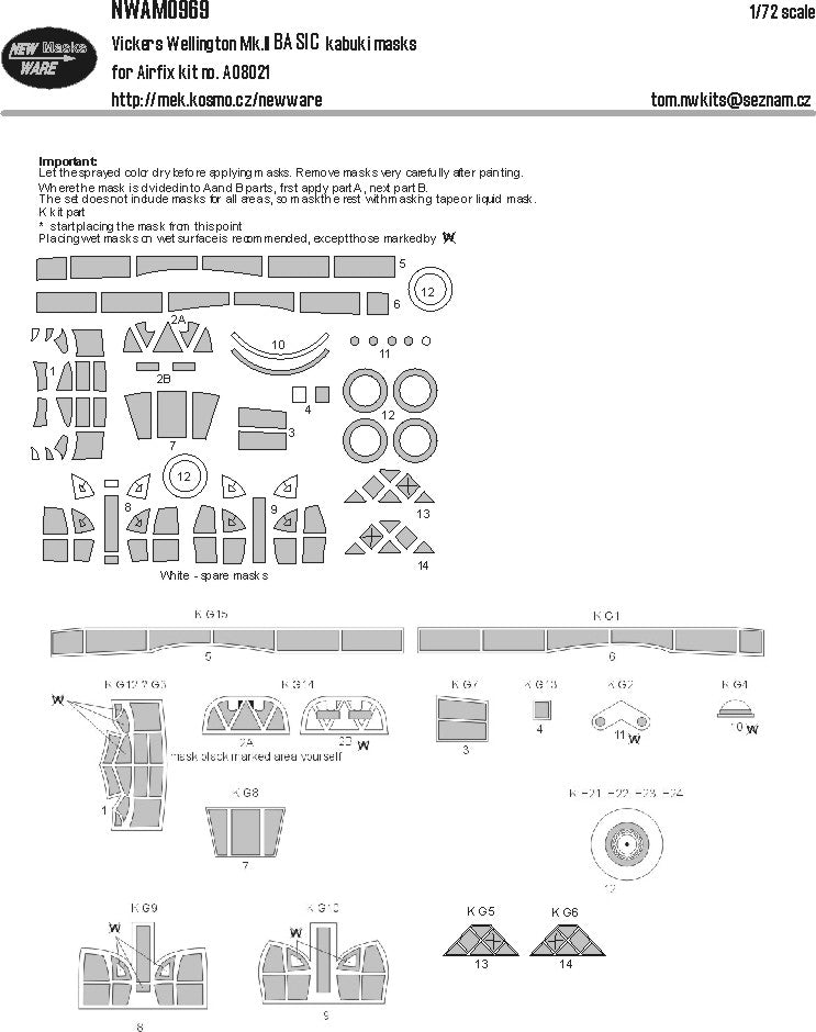 New Ware NWAM0969 1:72 Vickers Wellington Mk.II Basic Masks