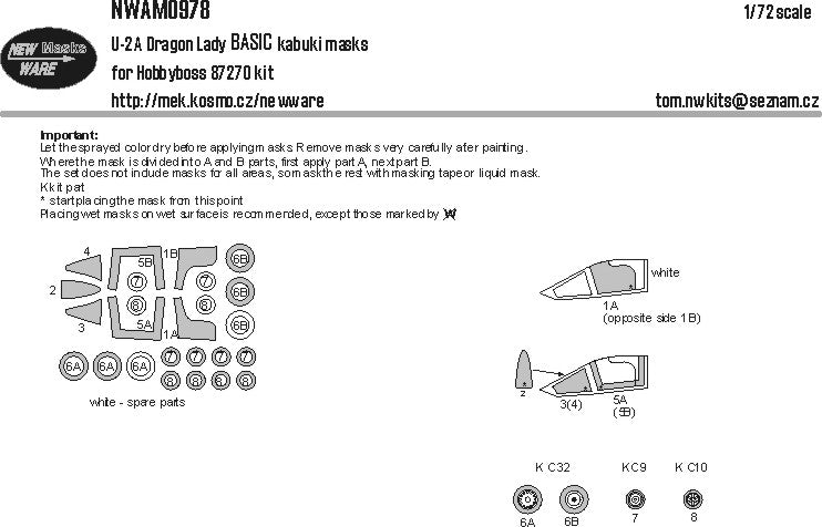 New Ware NWAM0978 1:72 U-2A Dragon Lady Basic Kabuki Masks