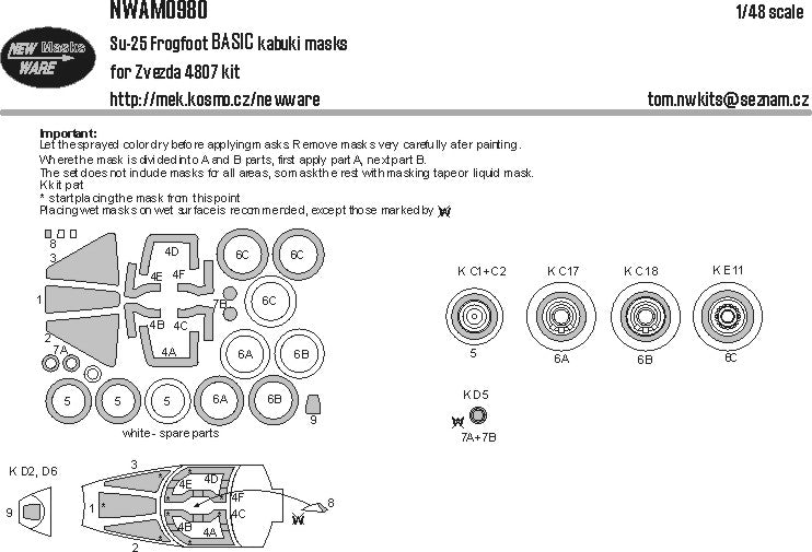 New Ware NWAM0980 1:48 Su-25 Frogfoot Basic Kabuki Masks