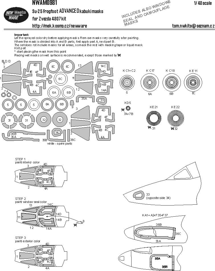 New Ware NWAM0981 1:48 Su-25 Frogfoot Advanced Kabuki Masks