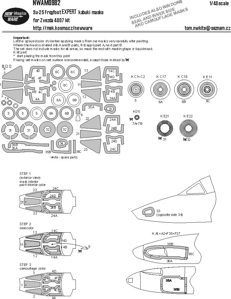 New Ware NWAM0982 1:48 Su-25 Frogfoot Expert Kabuki Masks