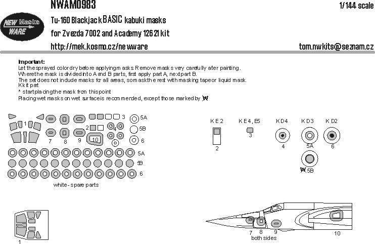 New Ware NWAM0983 1:48 Tu-160 Blackjack Basic Kabuki Masks