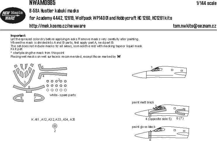 New Ware NWAM0985 1:48 B-58A Hustler Kabuki Masks