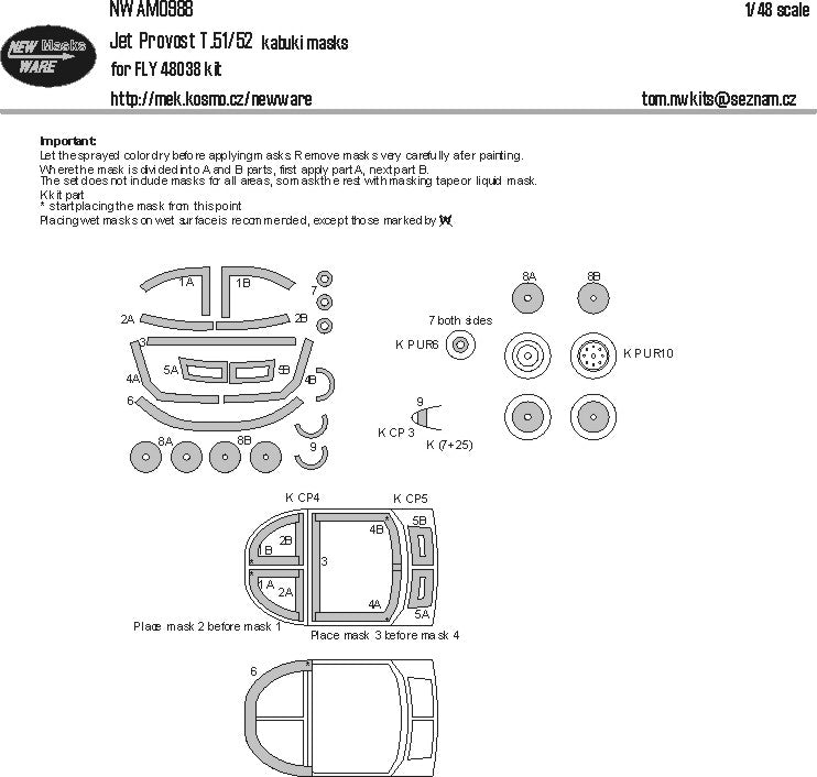 New Ware NWAM0988 1:48 BAC Jet Provost T.51/T.52 Kabuki Masks