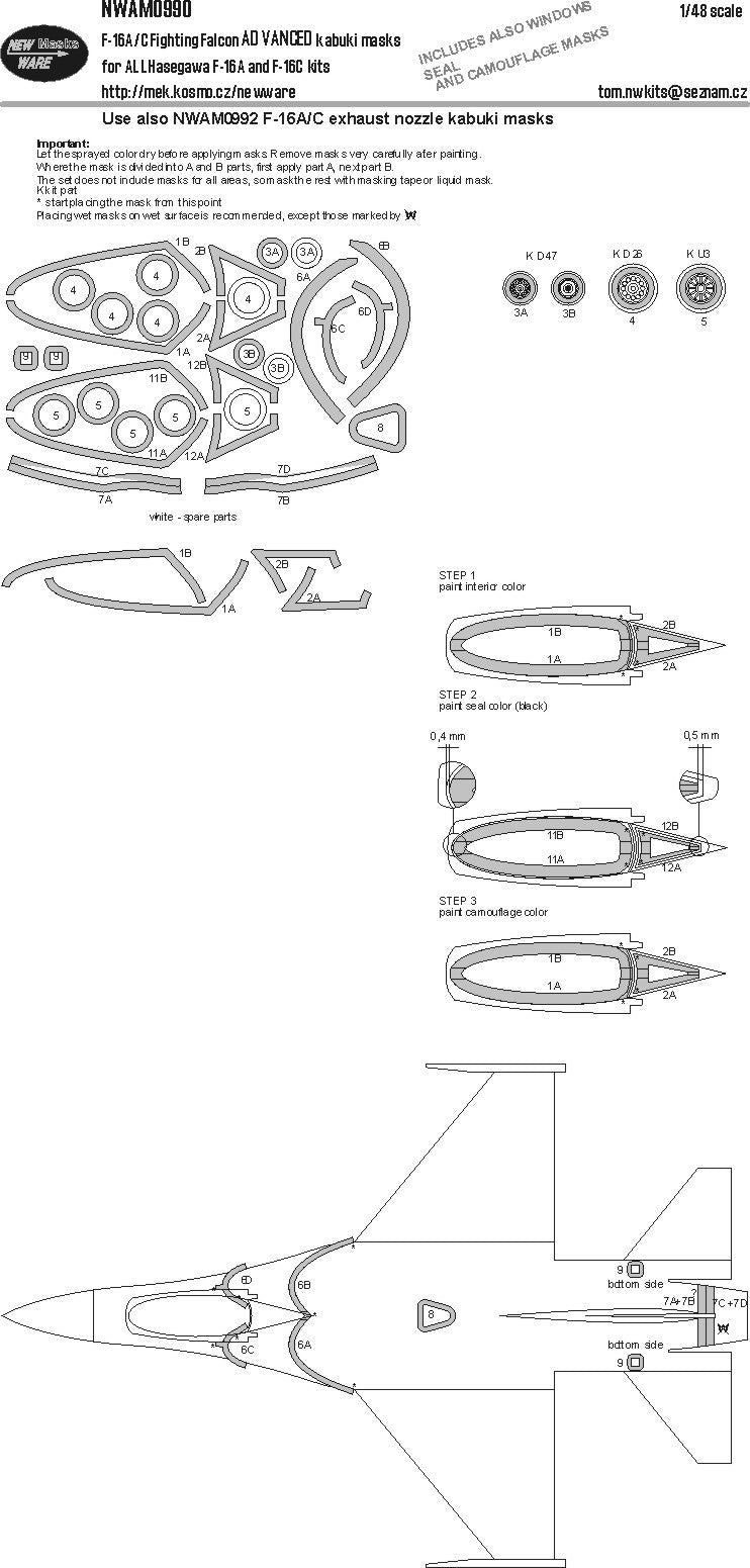New Ware NWAM0990 1:48 F-16A/C Fighting Falcon Advanced Masks