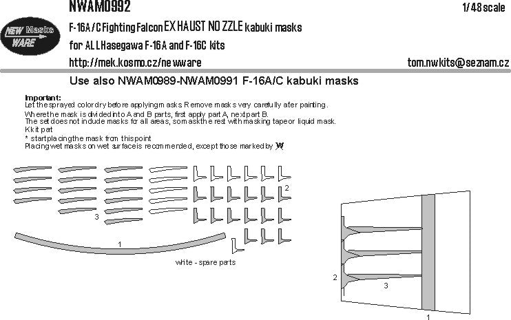 New Ware NWAM0992 1:48 F-16A/C Fighting Falcon Exhaust Nozzle Masks