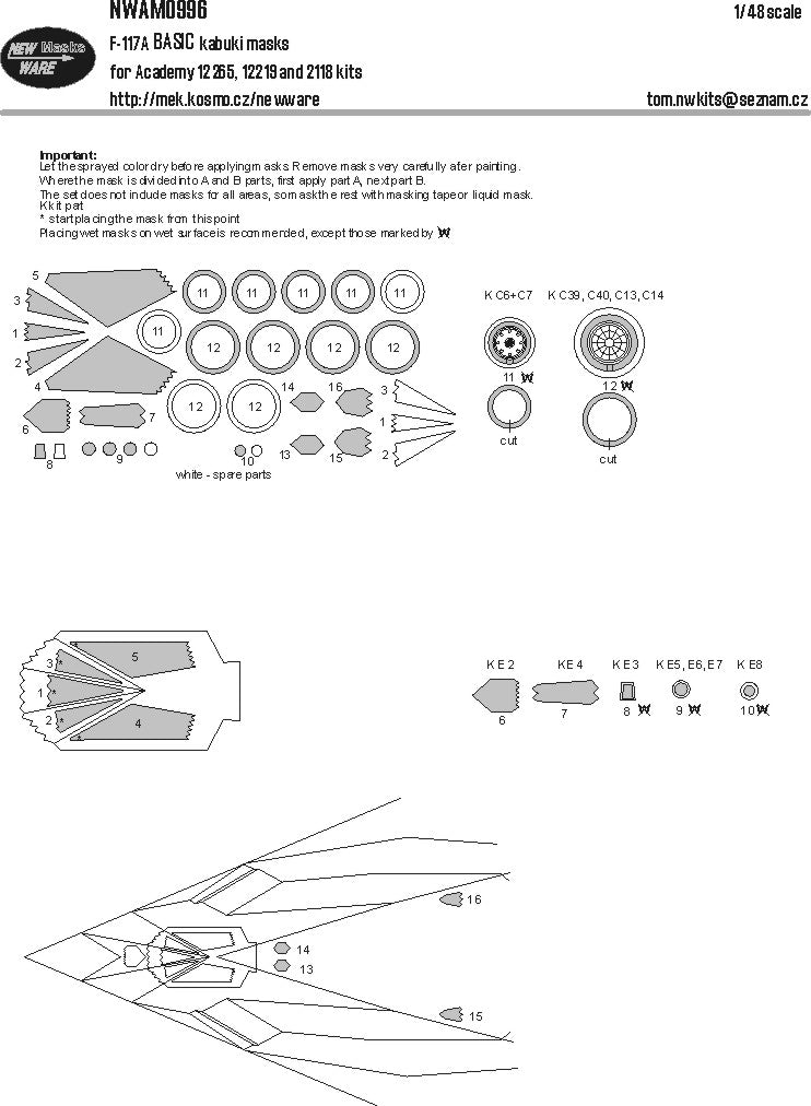 New Ware NWAM0996 1:48 Lockheed F-117A Basic Kabuki Masks