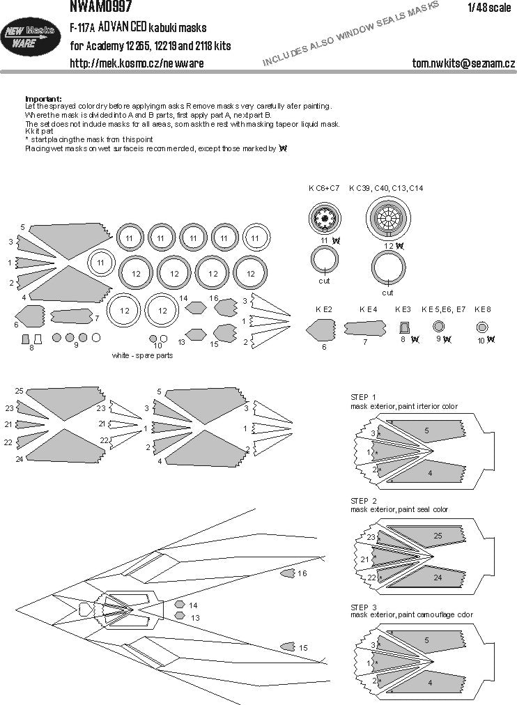 New Ware NWAM0997 1:48 Lockheed F-117A Advanced Kabuki Masks