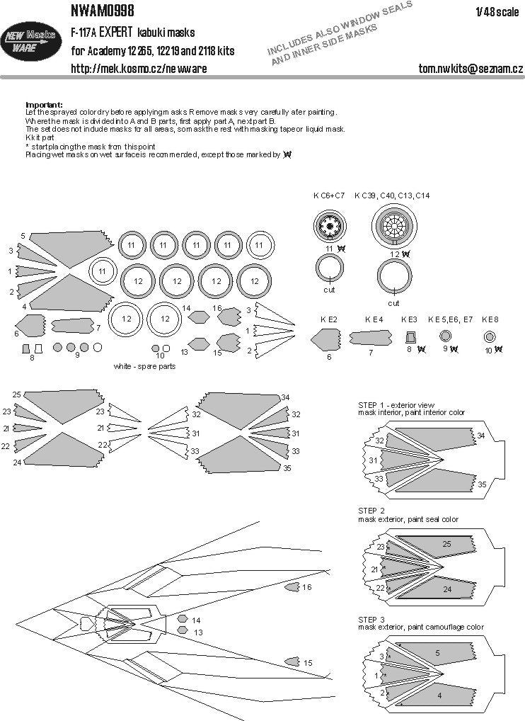 New Ware NWAM0998 1:48 Lockheed F-117A Expert Kabuki Masks