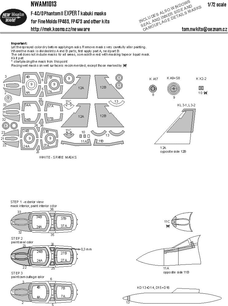 New Ware NWAM1013 1:72 F-4C/D/J Phantom II Expert Masks