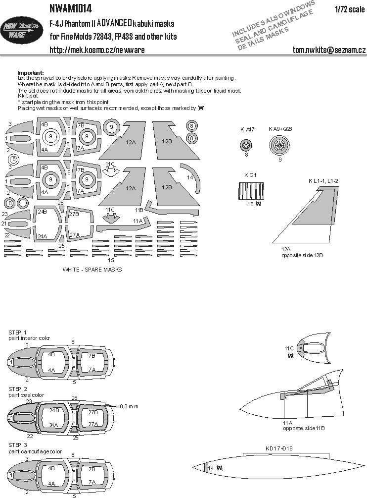 New Ware NWAM1014 1:72 F-4J Phantom II Advanced Kabuki Masks