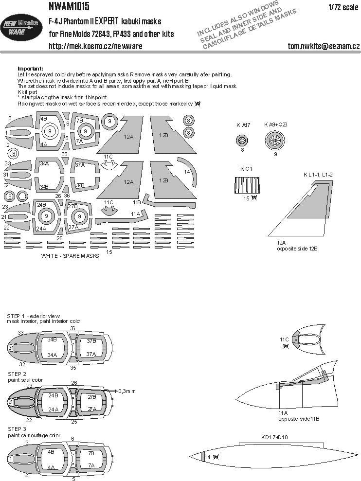 New Ware NWAM1015 1:72 F-4J Phantom II Expert Kabuki Masks