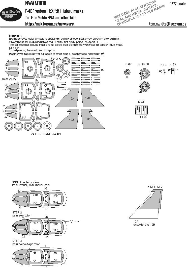New Ware NWAM1018 1:72 F-4E Phantom II Expert Kabuki Masks