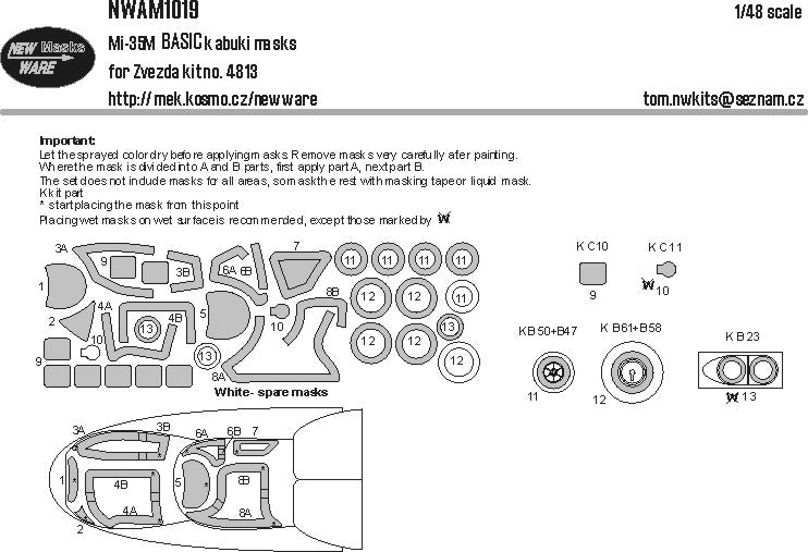 New Ware NWAM1019 1:48 Mil Mi-35M Basic Kabuki Masks
