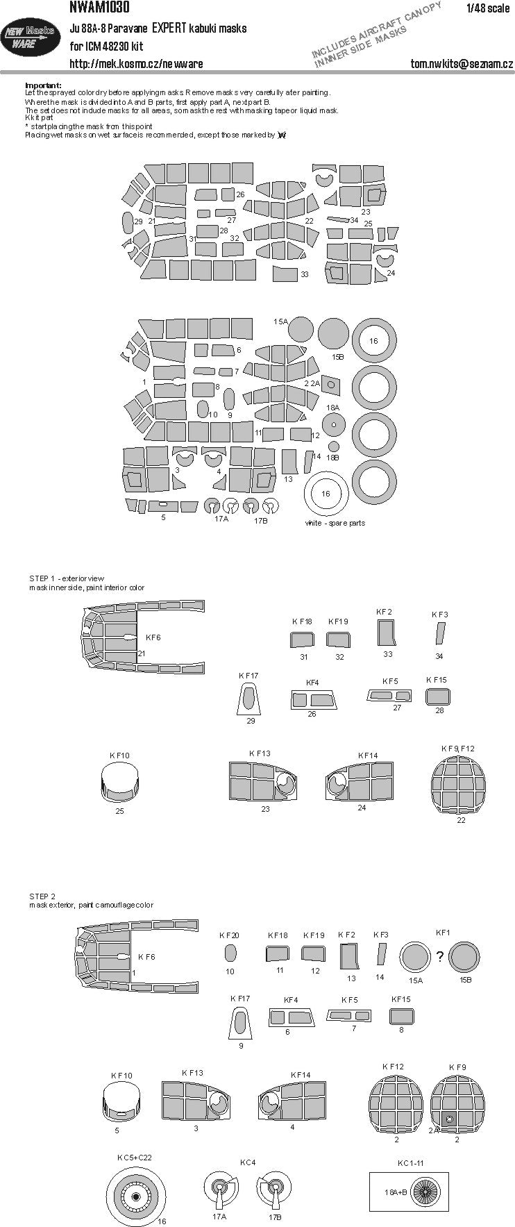 New Ware NWAM1030 1:48 Ju-88A-8 Paravane Expert Kabuki Masks