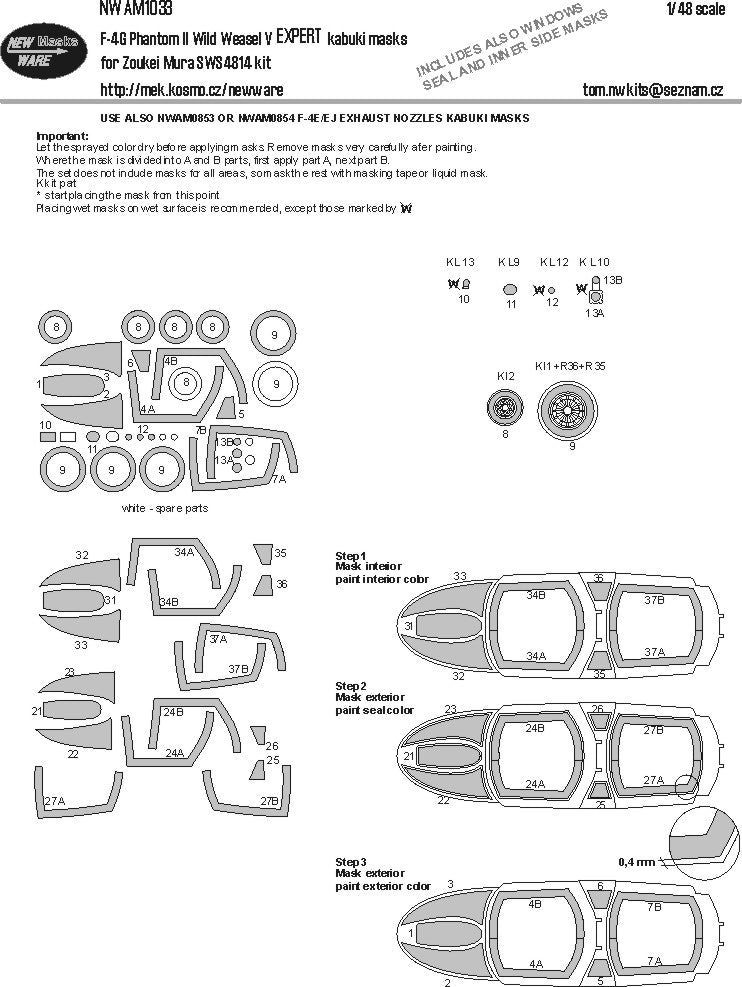 New Ware NWAM1033 1:48 F-4G Phantom II Wild Weasel V Expert Masks