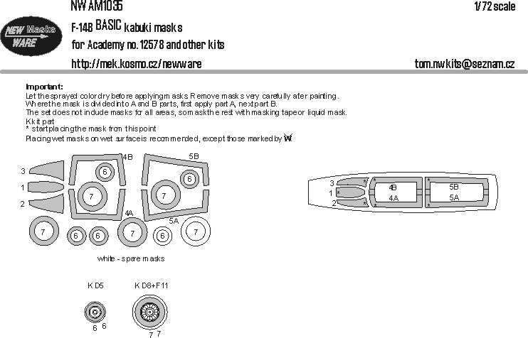 New Ware NWAM1035 1:72 F-14B Tomcat Basic Kabuki Masks