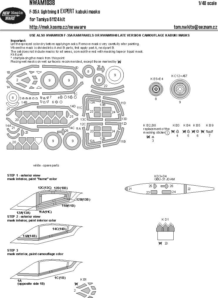 New Ware NWAM1038 1:48 Lockheed-Martin F-35A Lightning II EXPERT kabuki masks