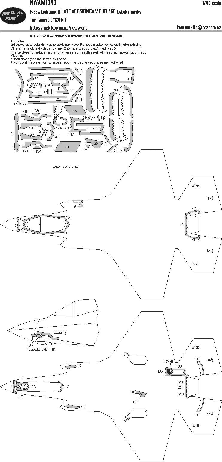 New Ware NWAM1040 1:48 F-35A Lightning II Late Camouflage Masks