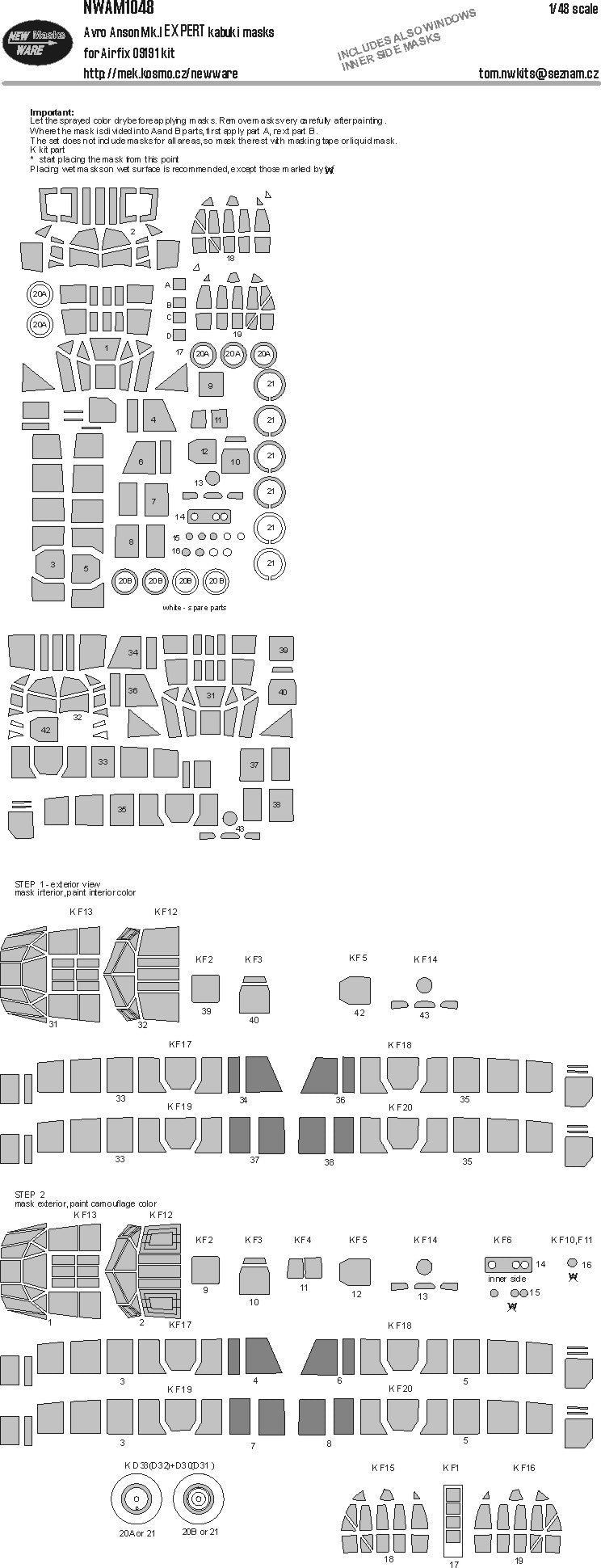 New Ware NWAM1048 1:48 Avro Anson Mk.I Expert Kabuki Masks