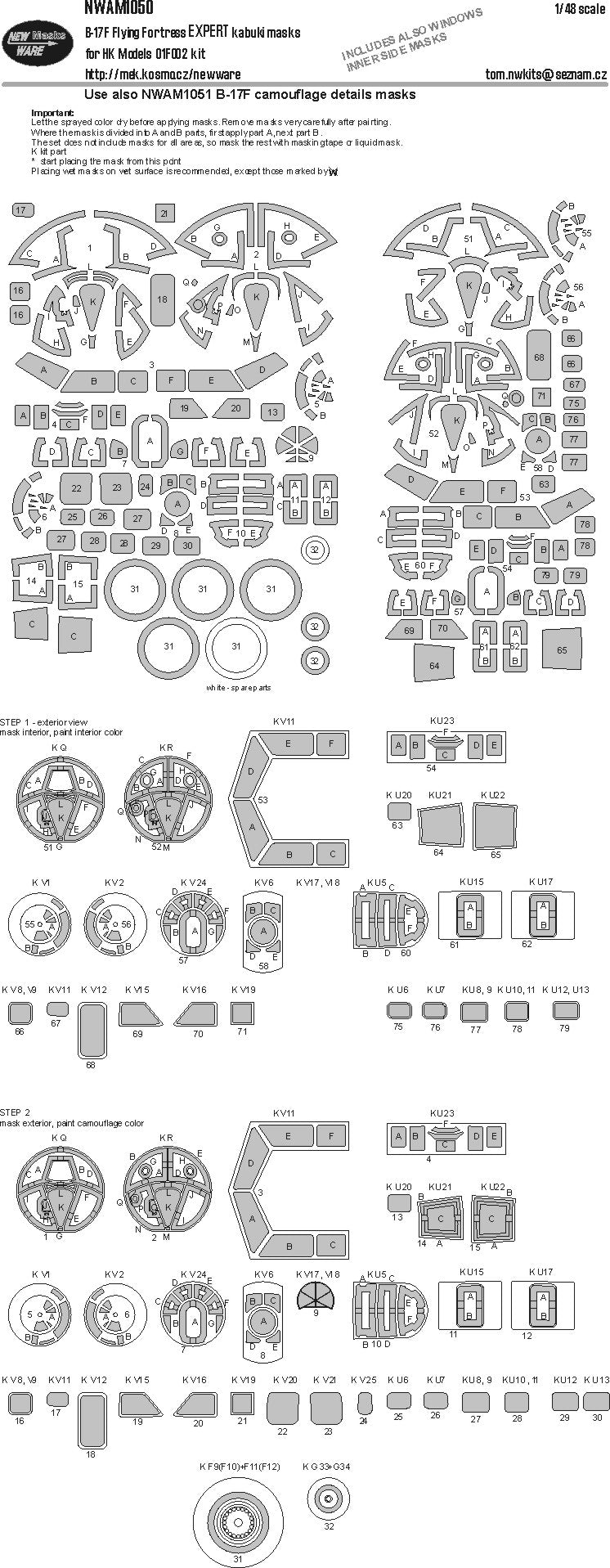 New Ware NWAM1050 1:48 B-17F Flying Fortress Expert Kabuki Masks