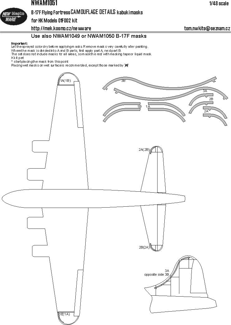New Ware NWAM1051 1:48 B-17F Flying Fortress CAMOUFLAGE DETAILS kabuki mask