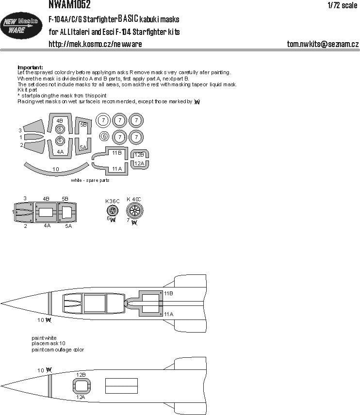 New Ware NWAM1052 1:48 F-104A/C/G Starfighter Basic Masks
