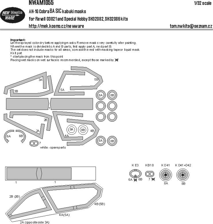 New Ware NWAM1055 1:32 Bell AH-1G Cobra Basic Kabuki Masks