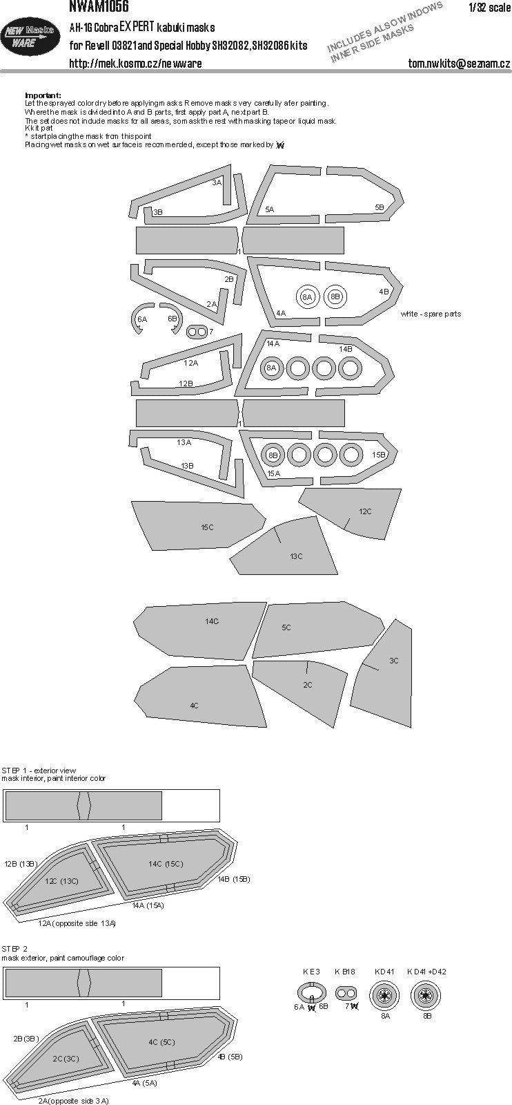 New Ware NWAM1056 1:32 Bell AH-1G Cobra Expert Kabuki Masks