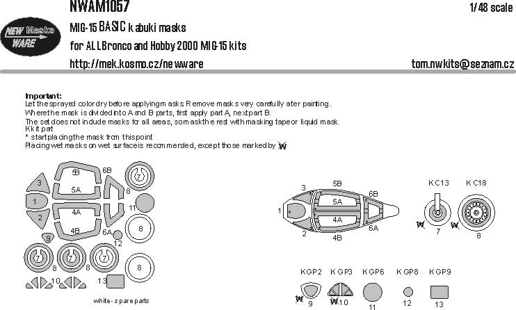 New Ware NWAM1057 1:48 MiG-15 Basic Kabuki Masks
