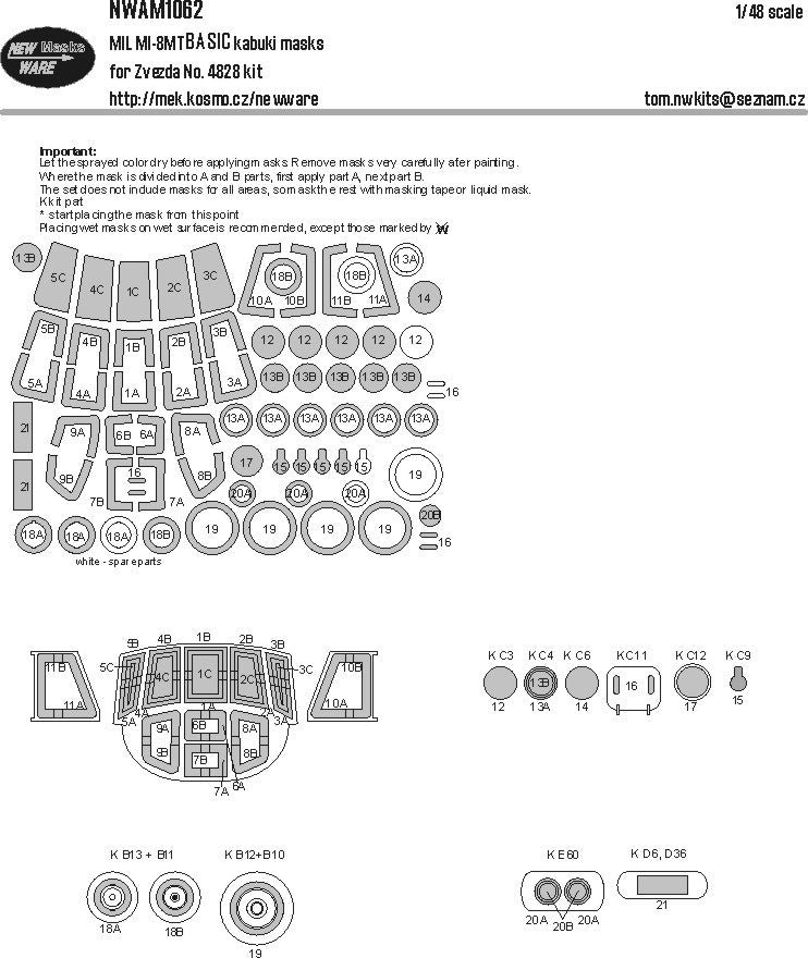 New Ware NWAM1062 1:48 Mil Mi-8MT Basic Kabuki Masks