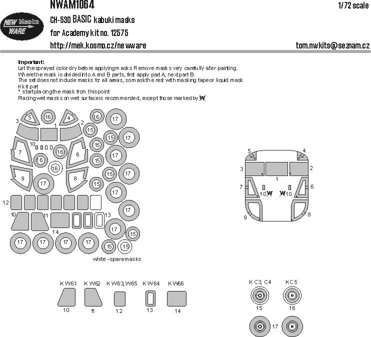 New Ware NWAM1064 1:72 H-53 Sea Stallion BASIC kabuki masks all windows, wheels