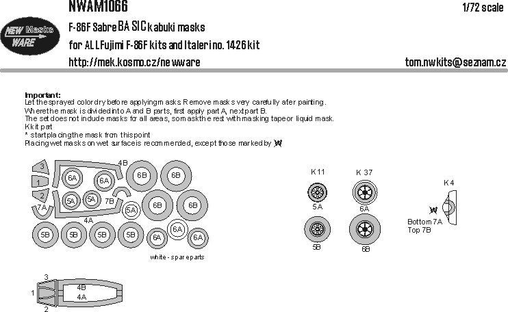 New Ware NWAM1066 1:72 F-86F Sabre Basic Kabuki Masks