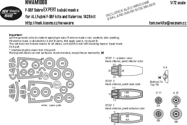 New Ware NWAM1068 1:72 F-86F Sabre Expert Kabuki Masks