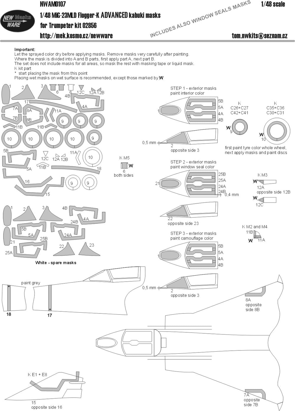 New Ware NWAM0107 1:48 Mikoyan MiG-23MLD Flogger-K ADVANCED set