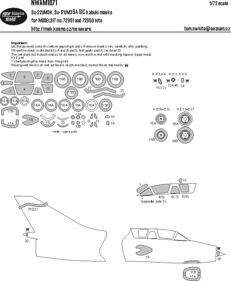 New Ware NWAM1071 1:72 Su-22UM3K / Su-17UM3 Basic Masks