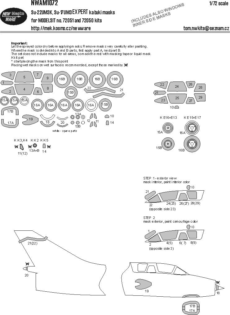 New Ware NWAM1072 1:72 Su-22UM3K / Su-17UM3 Expert Masks