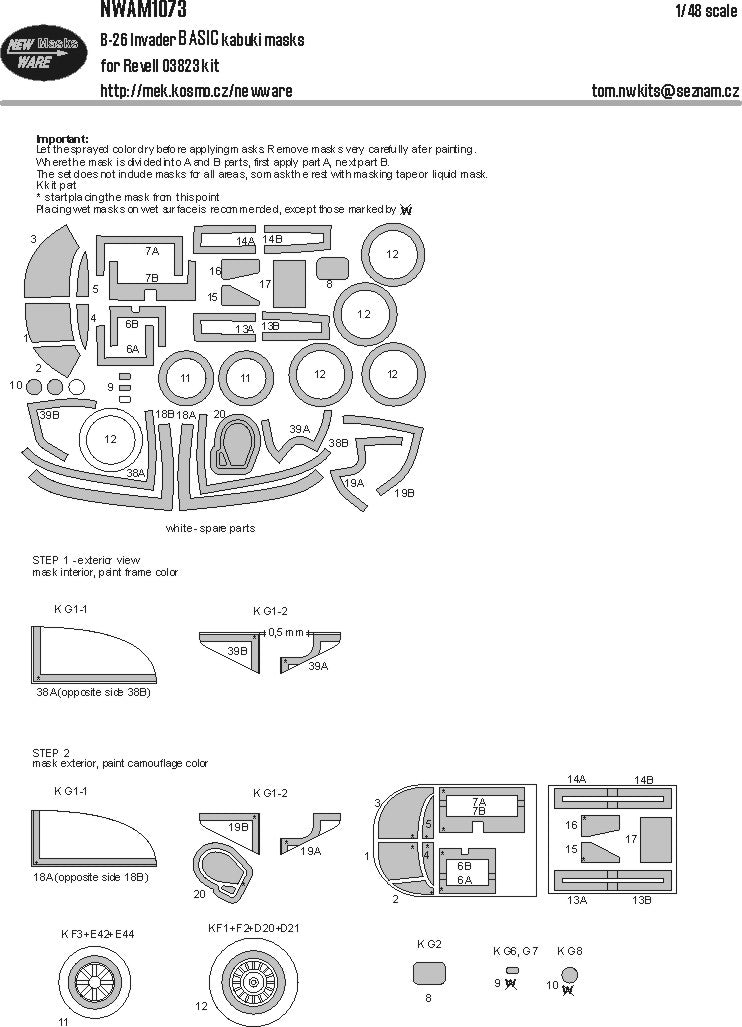 New Ware NWAM1073 1:48 Douglas B-26B-56 Invader BASIC kabuki masks all windows