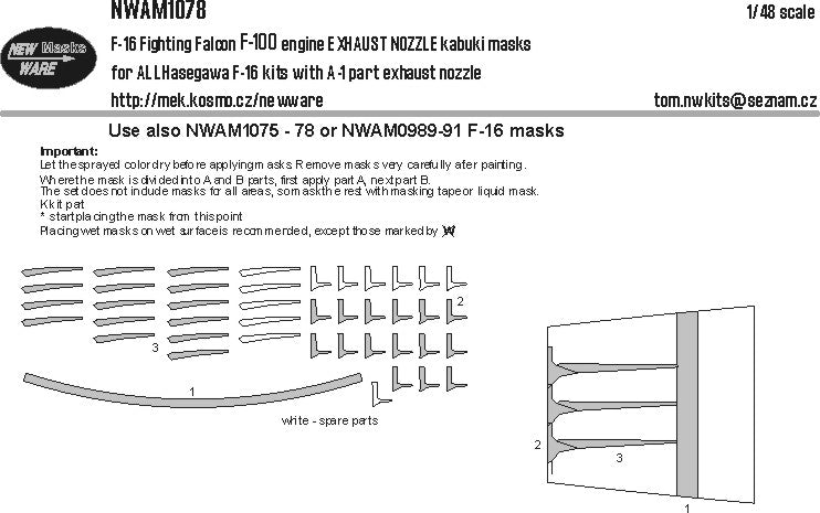 New Ware NWAM1079 1:48 F-16 F-110 Engine Exhaust Nozzle Masks