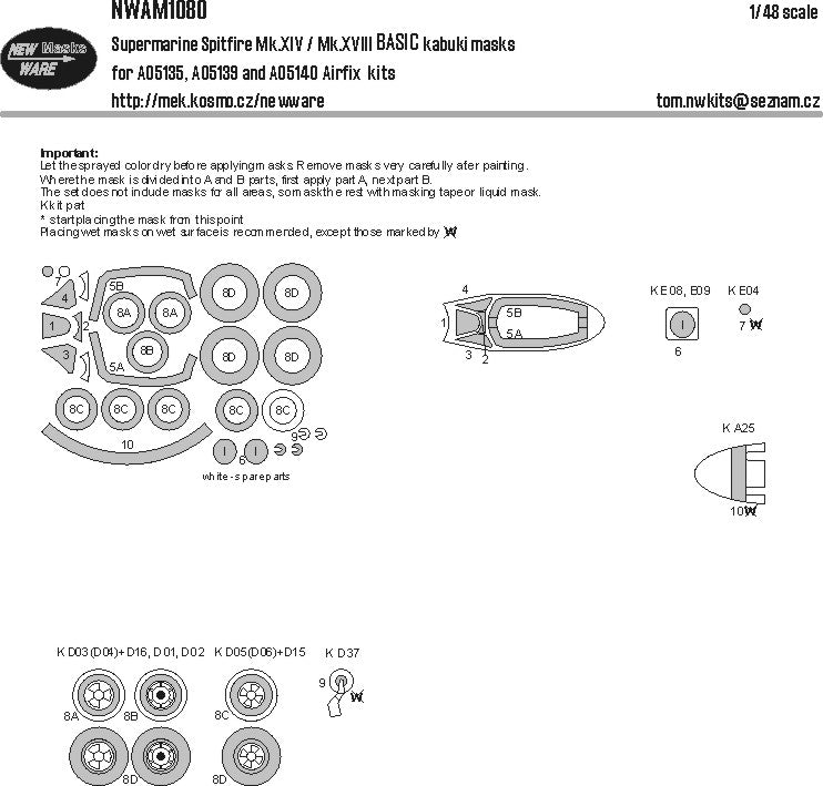 New Ware NWAM1080 1:48 Spitfire Mk.XIV/XVIII Basic Kabuki Masks