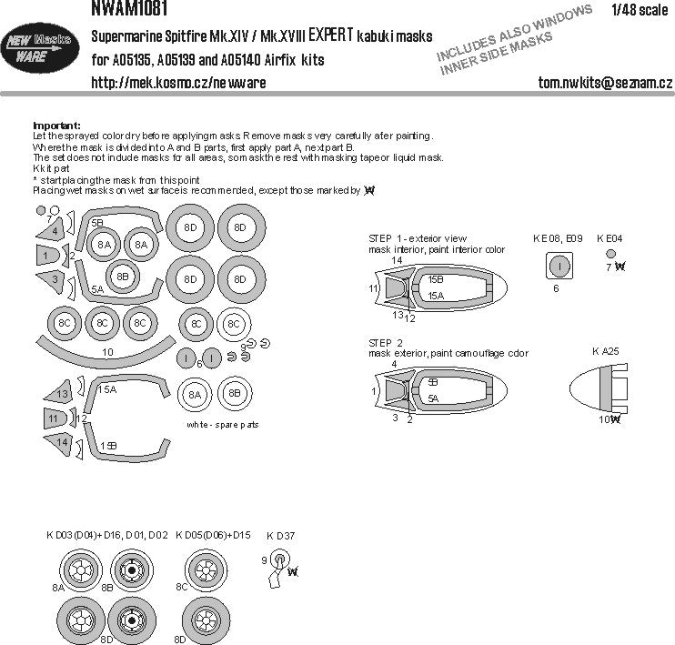 New Ware NWAM1081 1:48 Spitfire Mk.XIV/XVIII Expert Kabuki Masks
