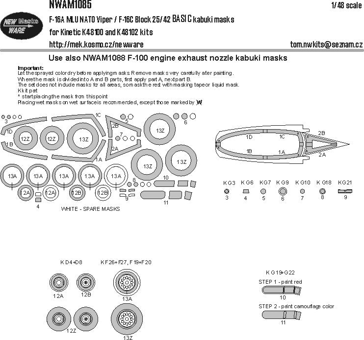 New Ware NWAM1085 1:48 F-16A MLU / F-16C Block 25/42 Basic Masks